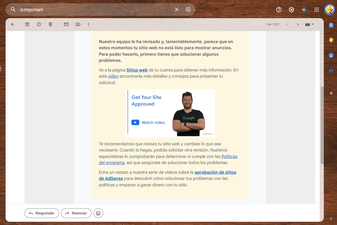 Continuación del correo de AdSense con enlaces de ayuda