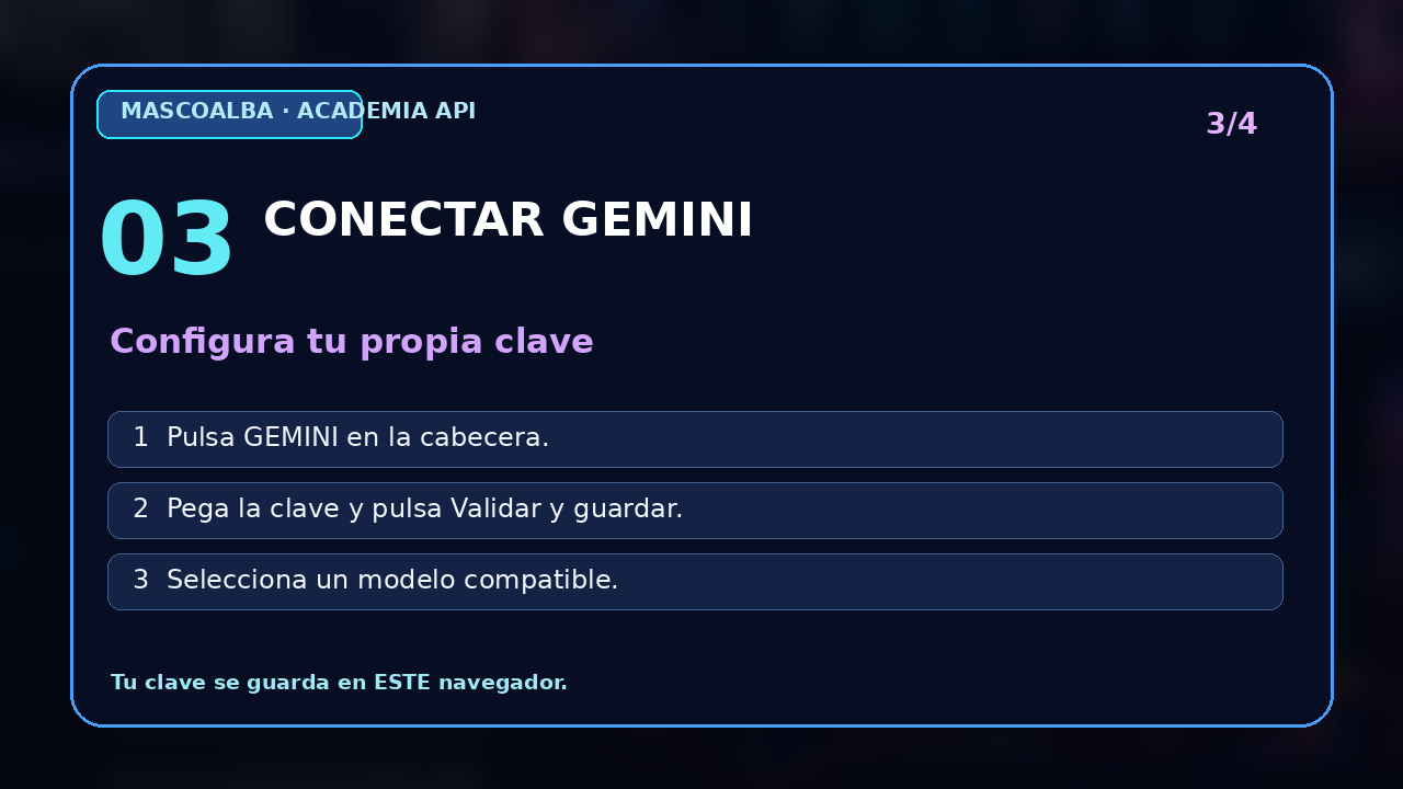 Conectar la clave con Gemini en Mascoalba