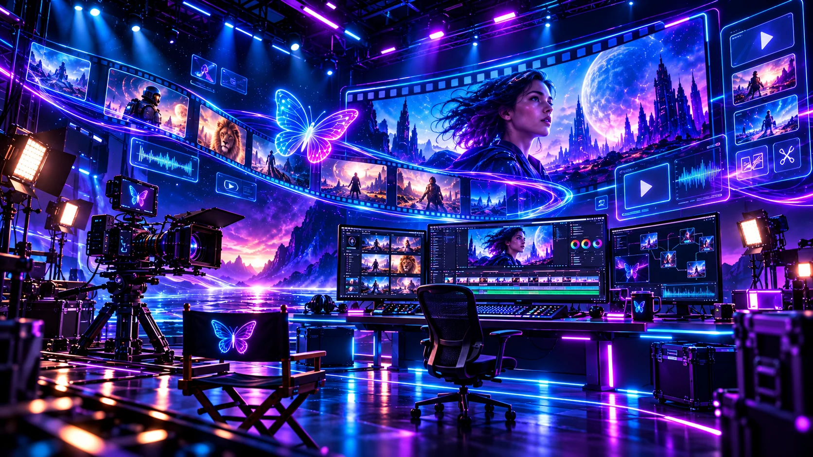 Estudio cinematográfico de efectos visuales, iluminación y ambiente